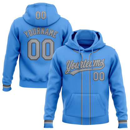 Custom Stitched Powder Blue Gray-Steel Gray Baseball Pullover Sweatshirt Hoodie