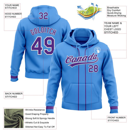 Custom Stitched Powder Blue Purple-White Baseball Pullover Sweatshirt Hoodie