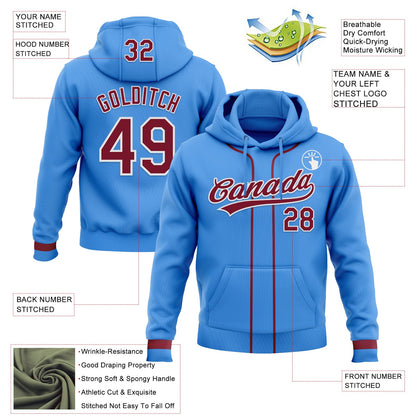 Custom Stitched Powder Blue Crimson-White Baseball Pullover Sweatshirt Hoodie