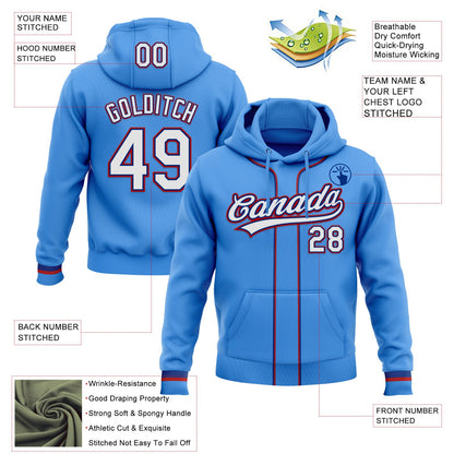 Custom Stitched Powder Blue White Royal-Red Baseball Pullover Sweatshirt Hoodie