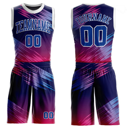Custom Purple Royal-Pink Round Neck Sublimation Basketball Uniform Jersey