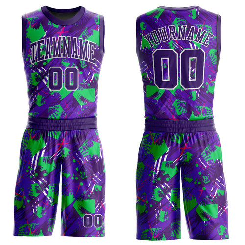 Custom Purple Purple-White Music Festival Round Neck Sublimation Basketball Uniform Jersey