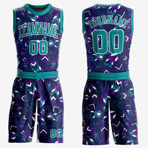 Custom Purple Aqua-White Music Festival Round Neck Sublimation Basketball Uniform Jersey