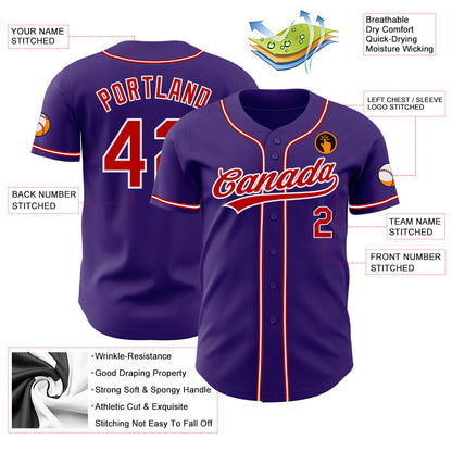 Custom Purple Red-White Authentic Baseball Jersey