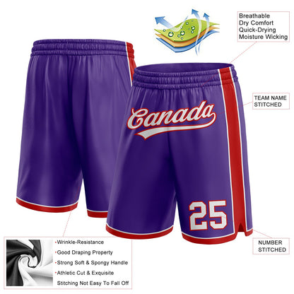 Custom Purple White-Red Authentic Basketball Shorts