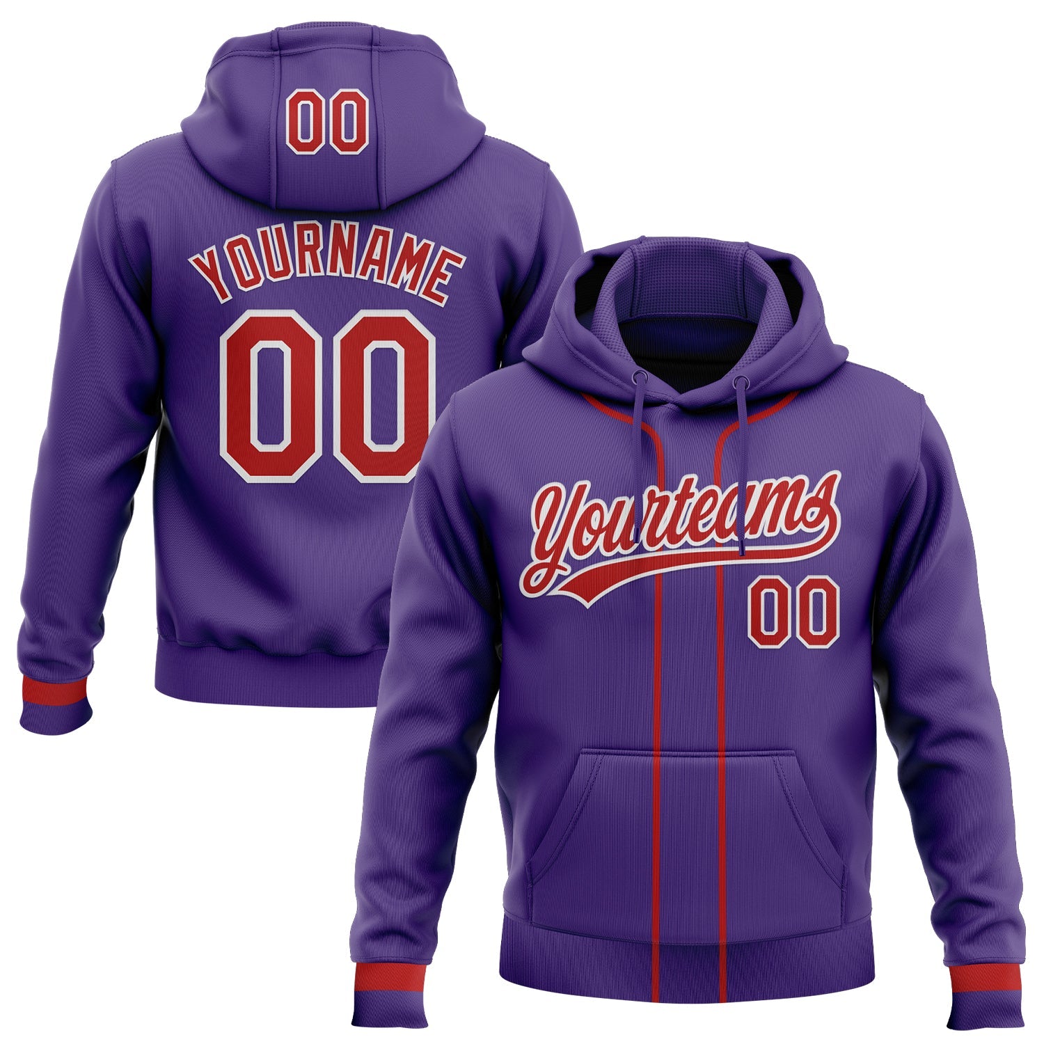 Custom Stitched Purple Red-White Baseball Pullover Sweatshirt Hoodie