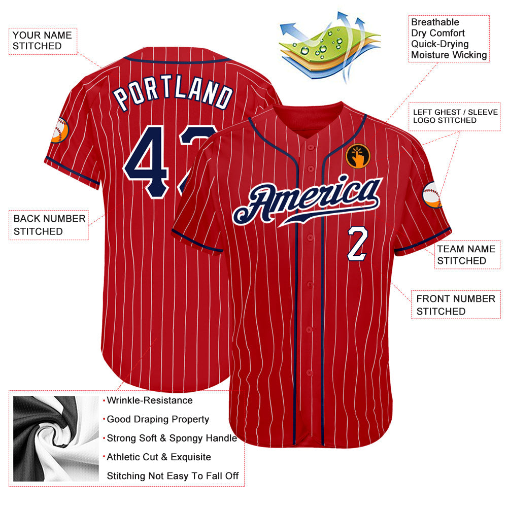 Custom Red White Pinstripe Navy-White Authentic Baseball Jersey