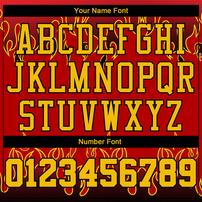 Custom Red Gold-Black Flame Round Neck Sublimation Basketball Uniform Jersey