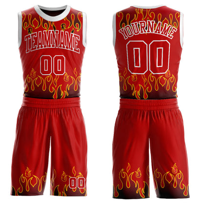 Custom Red Red-Black Flame Round Neck Sublimation Basketball Uniform Jersey