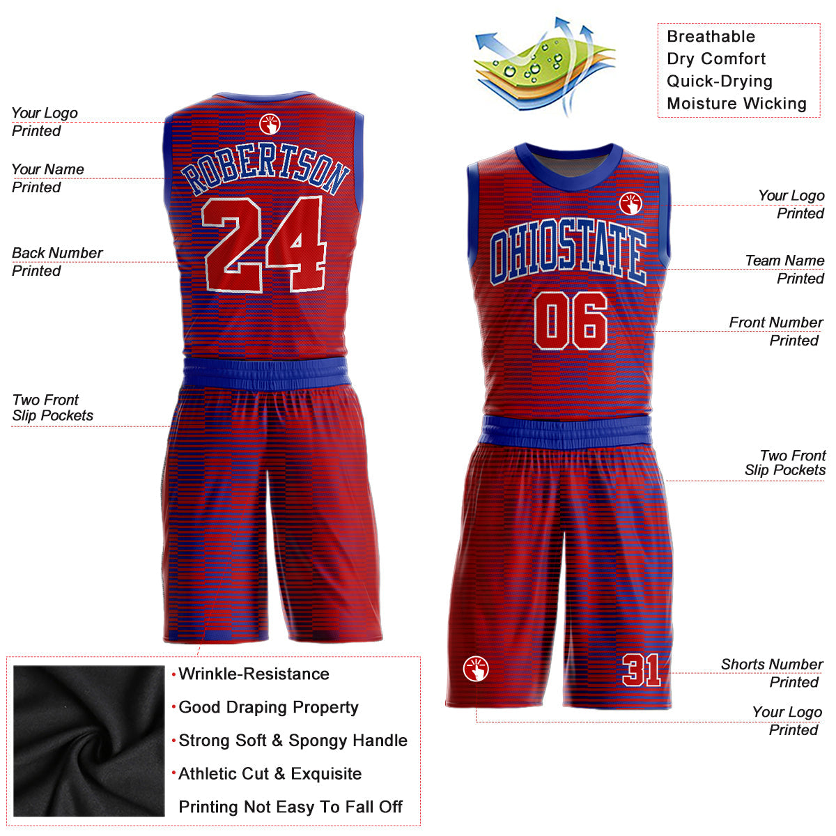 Custom Red Red-Royal Round Neck Sublimation Basketball Uniform Jersey