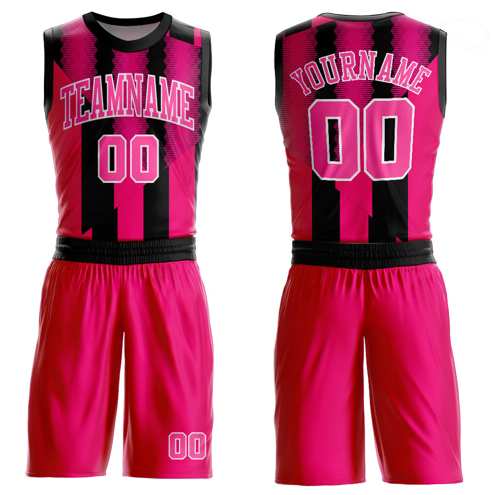 Custom Red Pink-Black Round Neck Sublimation Basketball Uniform Jersey