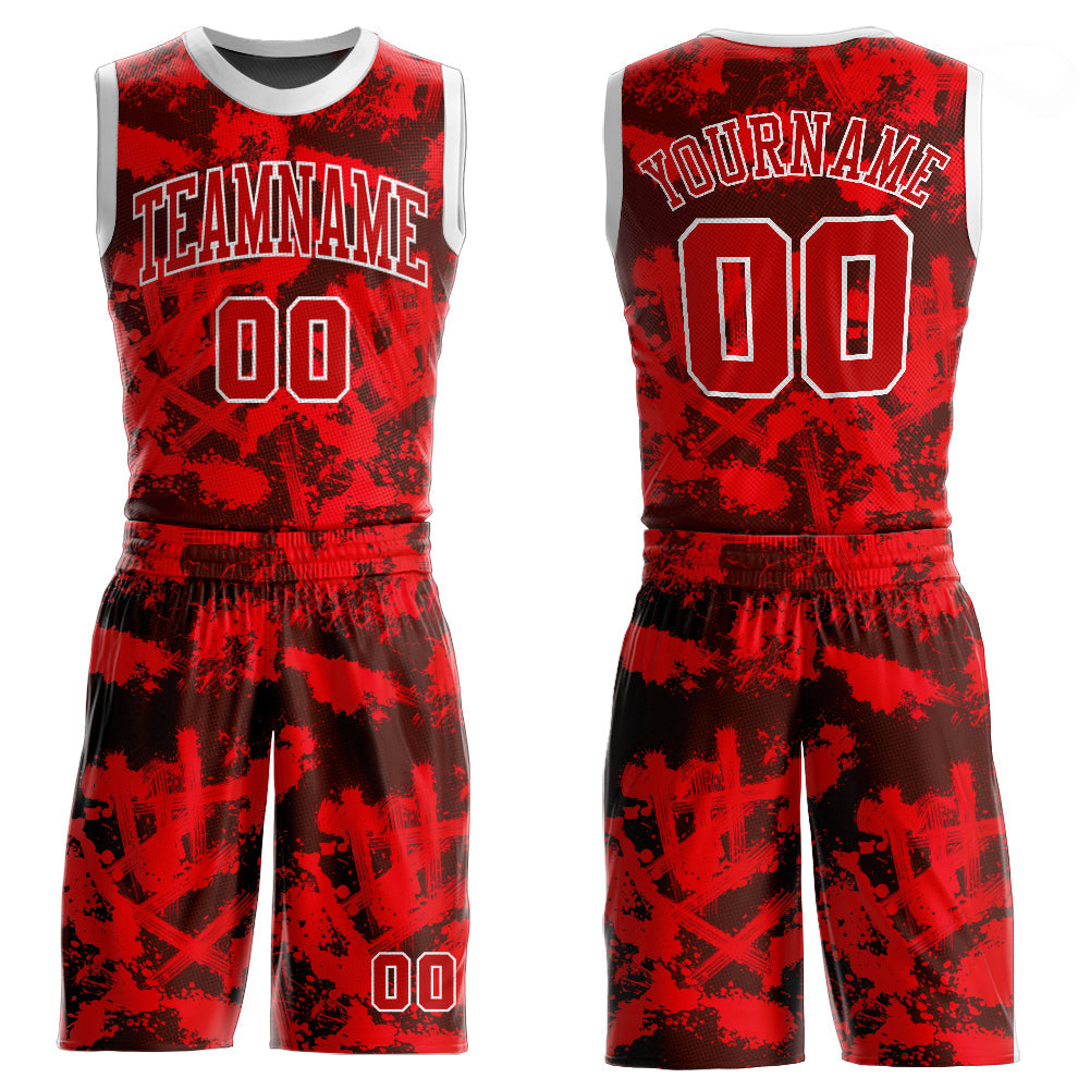 Custom Red Red-Black Round Neck Sublimation Basketball Uniform Jersey