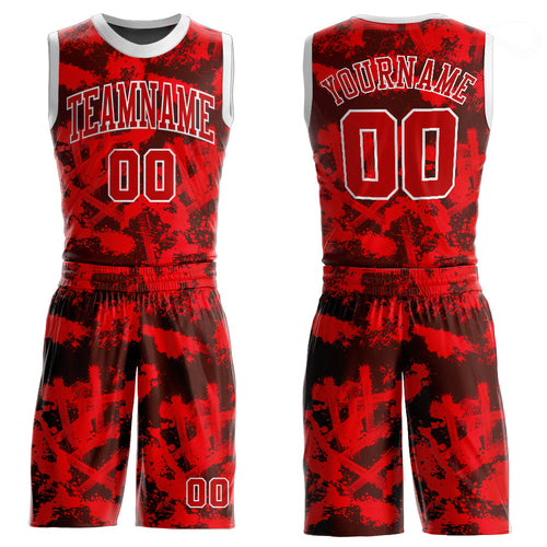 Custom Red Red-Black Round Neck Sublimation Basketball Uniform Jersey