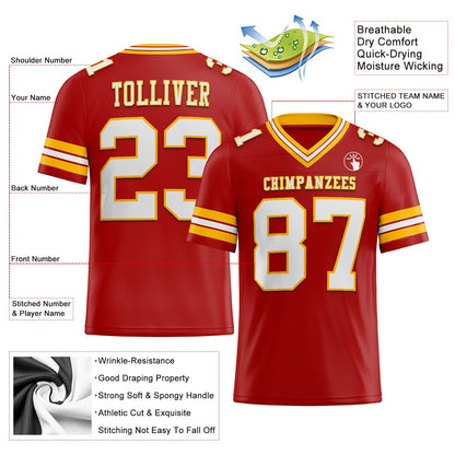 Custom Red White-Gold Authentic Football Jersey