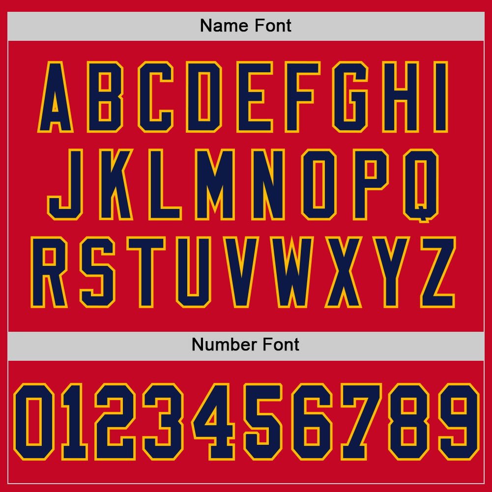 Custom Red Navy-Gold Mesh Authentic Throwback Football Jersey