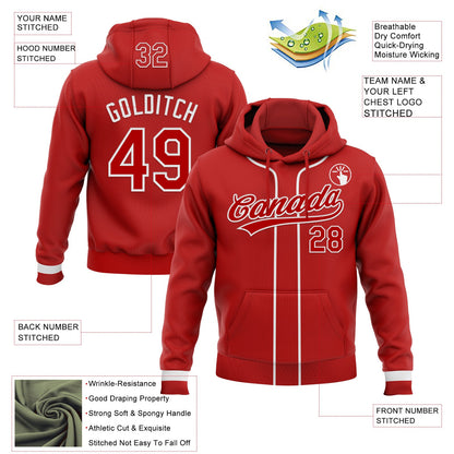 Custom Stitched Red White Baseball Pullover Sweatshirt Hoodie