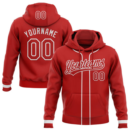 Custom Stitched Red White Baseball Pullover Sweatshirt Hoodie