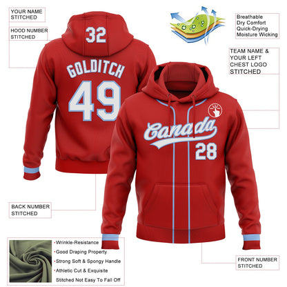 Custom Stitched Red White-Light Blue Baseball Pullover Sweatshirt Hoodie