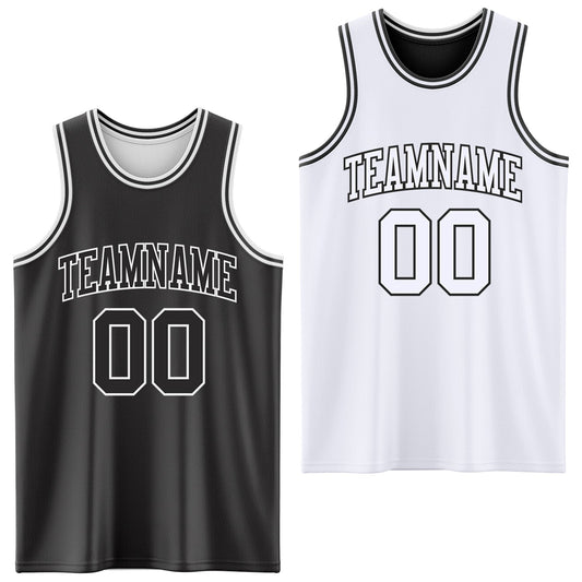 Custom Reversible Black White Double Side Sublimation Basketball Set Jersey