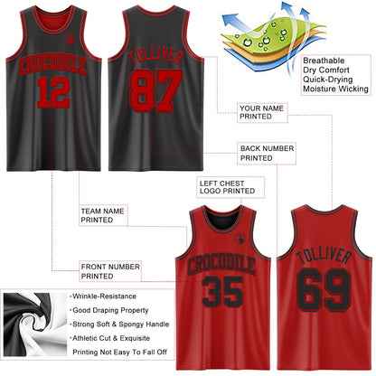 Custom Reversible Black Red Double Side Sublimation Basketball Set Jersey