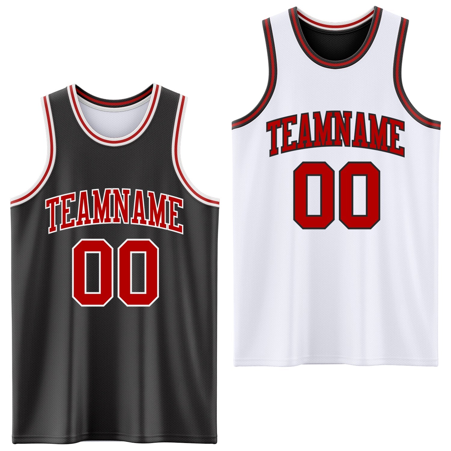Custom Reversible Black Red-White Double Side Sublimation Basketball Set Jersey