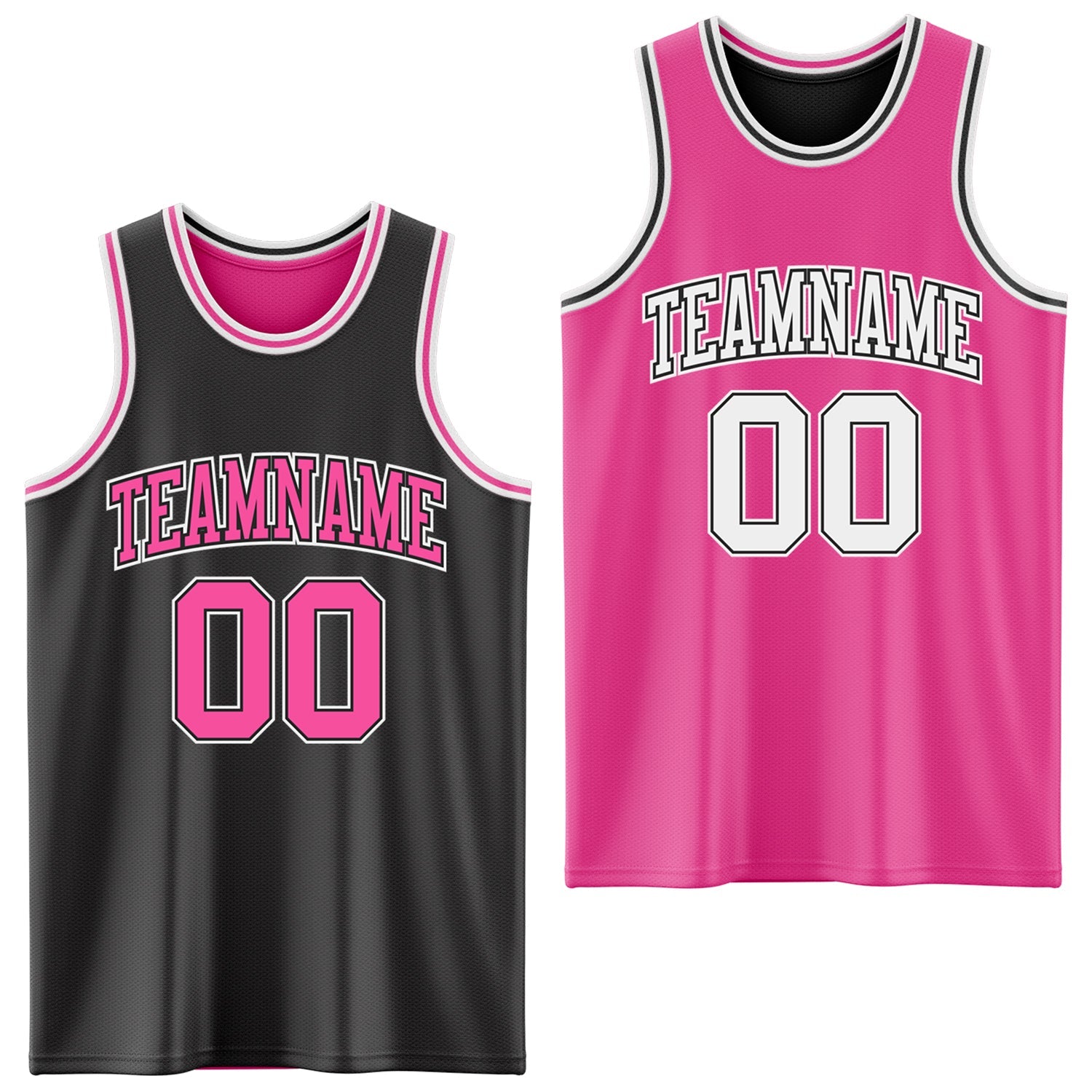 Custom Reversible Black Pink-White Double Side Sublimation Basketball Set Jersey