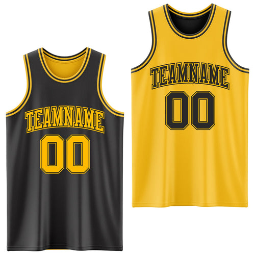 Custom Reversible Black Gold Double Side Sublimation Basketball Set Jersey
