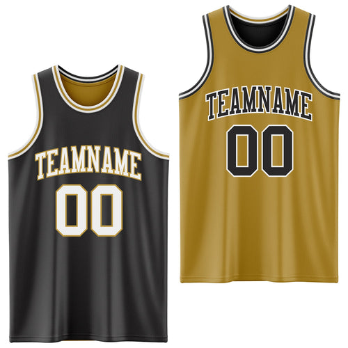 Custom Reversible Black White-Old Gold Double Side Sublimation Basketball Set Jersey