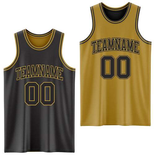 Custom Reversible Black Old Gold Double Side Sublimation Basketball Set Jersey