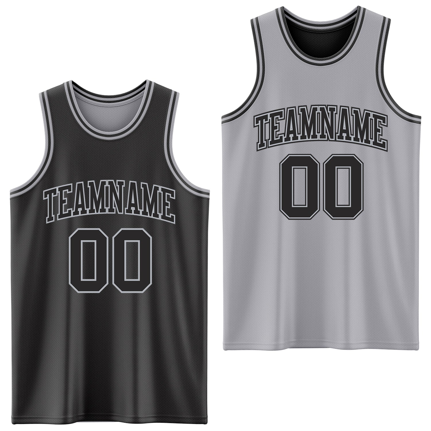 Custom Reversible Black Gray Double Side Sublimation Basketball Set Jersey