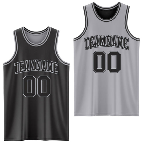 Custom Reversible Black Gray Double Side Sublimation Basketball Set Jersey