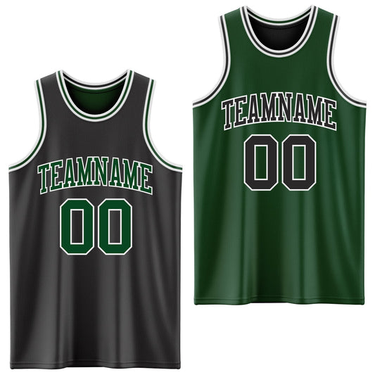 Custom Reversible Black Green-White Double Side Sublimation Basketball Set Jersey