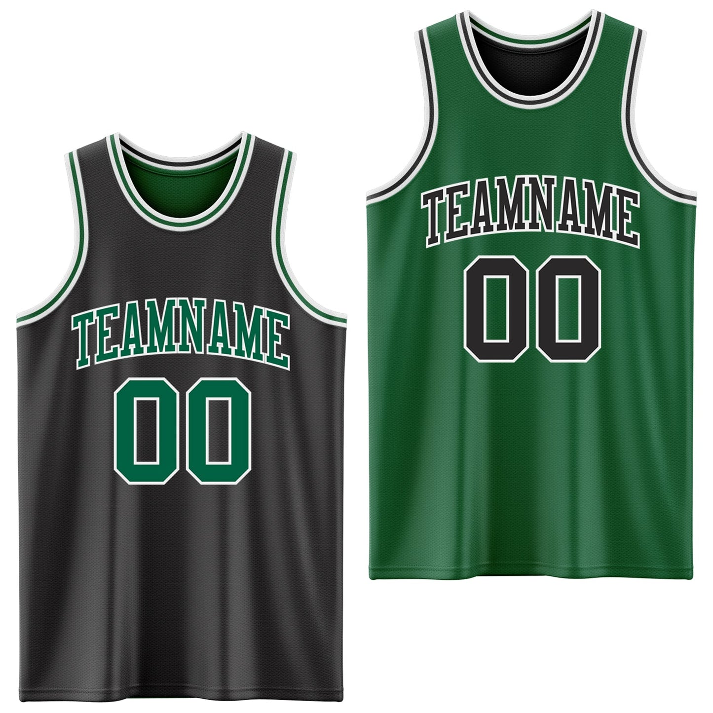 Custom Reversible Black Kelly Green-White Double Side Sublimation Basketball Set Jersey