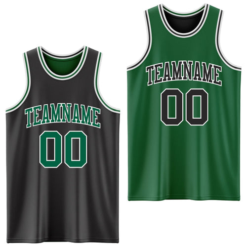 Custom Reversible Black Kelly Green-White Double Side Sublimation Basketball Set Jersey