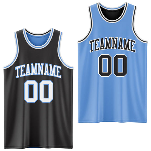 Custom Reversible Black White-Light Blue Double Side Sublimation Basketball Set Jersey