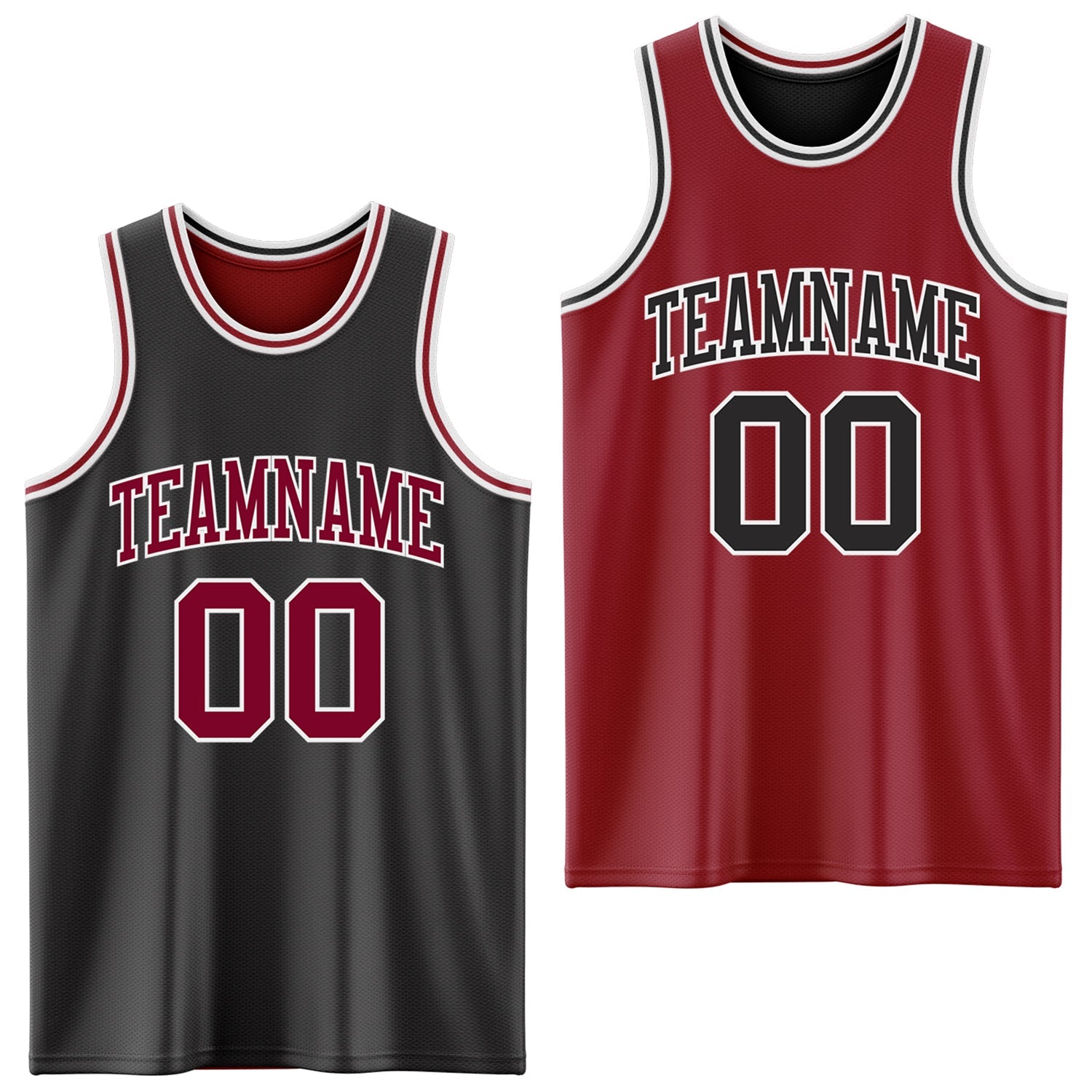 Custom Reversible Black Maroon-White Double Side Sublimation Basketball Set Jersey