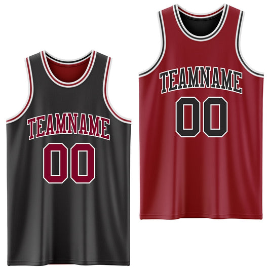 Custom Reversible Black Maroon-White Double Side Sublimation Basketball Set Jersey