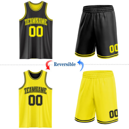 Custom Reversible Black Light Yellow Double Side Sublimation Basketball Set Jersey