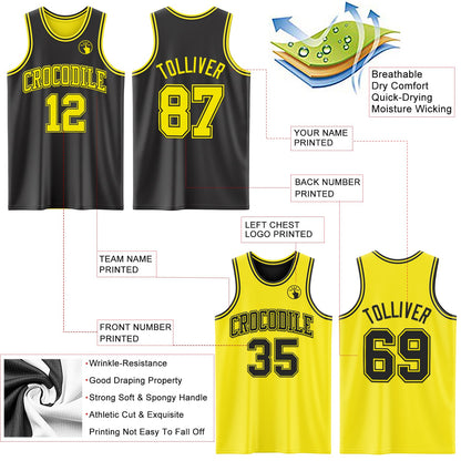 Custom Reversible Black Light Yellow Double Side Sublimation Basketball Set Jersey