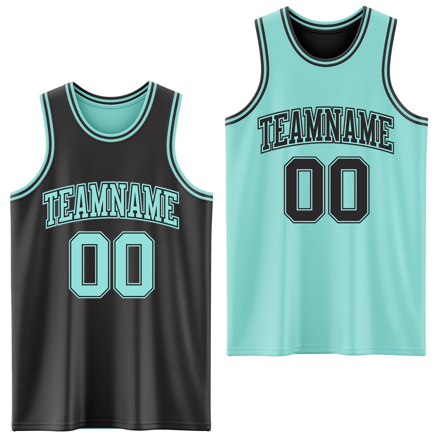 Custom Reversible Black Ice Blue Double Side Sublimation Basketball Set Jersey