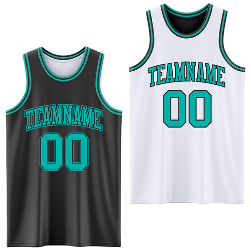 Custom Reversible Black Aqua Double Side Sublimation Basketball Set Jersey