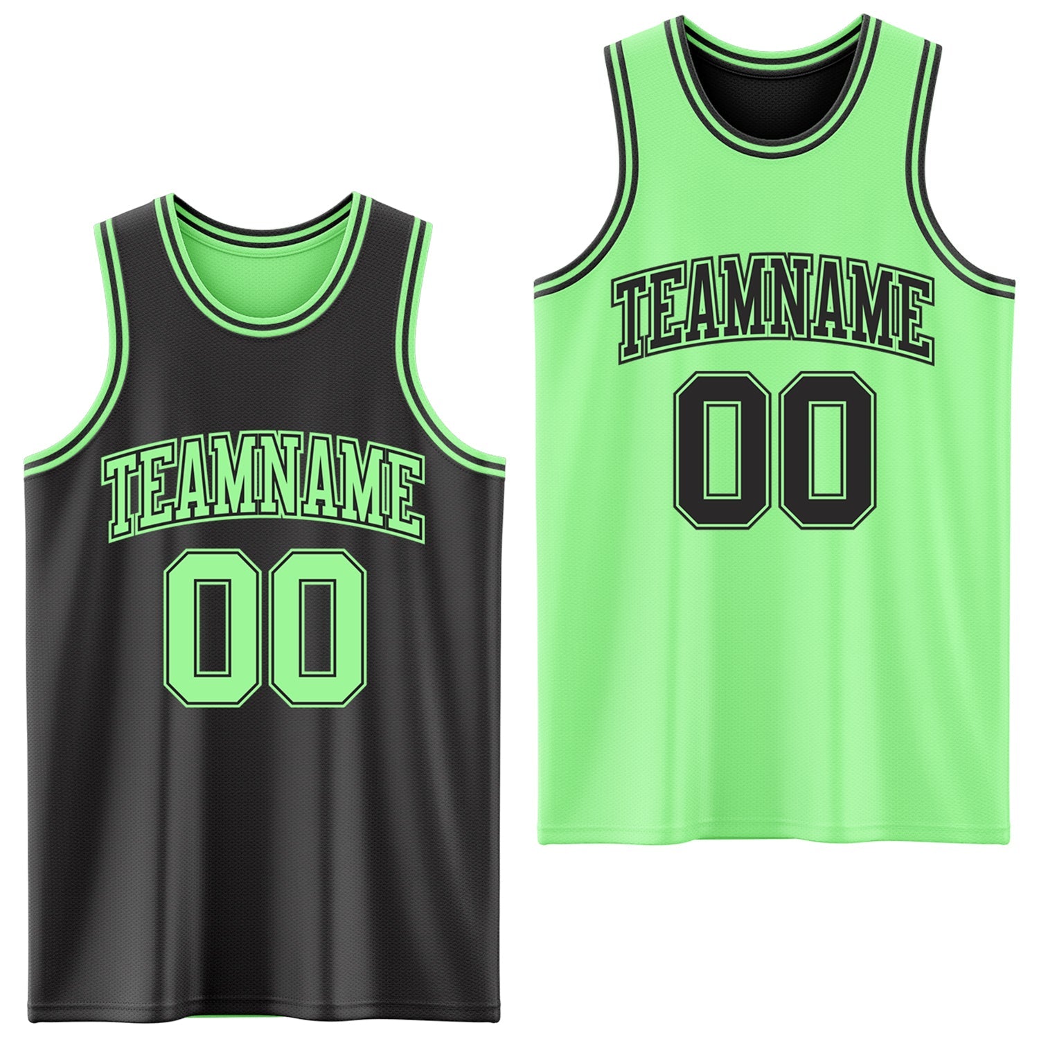 Custom Reversible Black Pea Green Double Side Sublimation Basketball Set Jersey