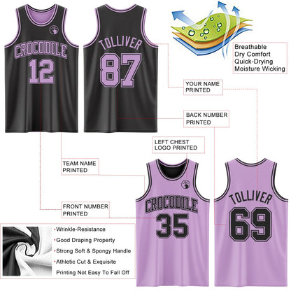 Custom Reversible Black Light Purple Double Side Sublimation Basketball Set Jersey