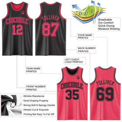 Custom Reversible Black Neon Pink Double Side Sublimation Basketball Set Jersey