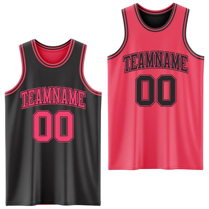 Custom Reversible Black Neon Pink Double Side Sublimation Basketball Set Jersey