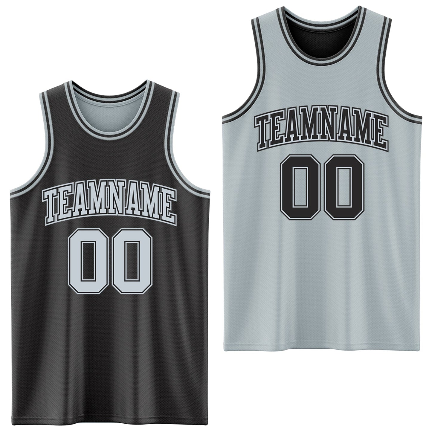 Custom Reversible Black Silver Double Side Sublimation Basketball Set Jersey