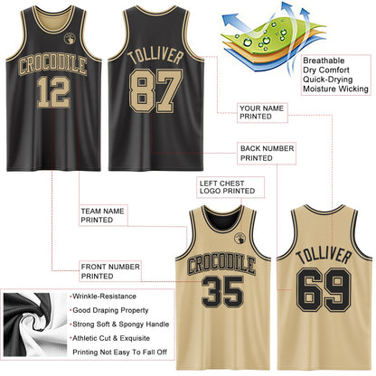 Custom Reversible Black Vegas Gold Double Side Sublimation Basketball Set Jersey