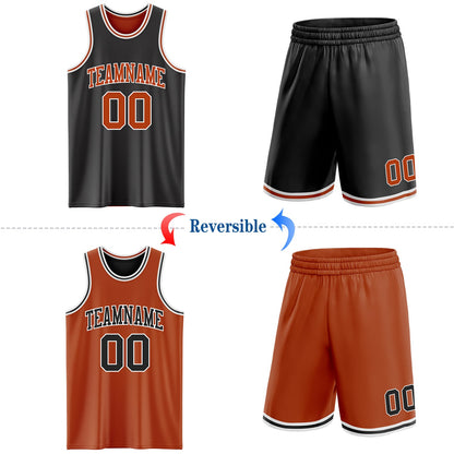 Custom Reversible Black Texas Orange-White Double Side Sublimation Basketball Set Jersey