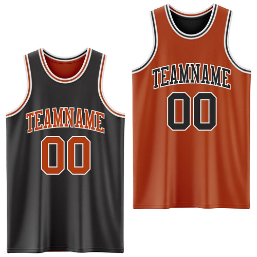 Custom Reversible Black Texas Orange-White Double Side Sublimation Basketball Set Jersey