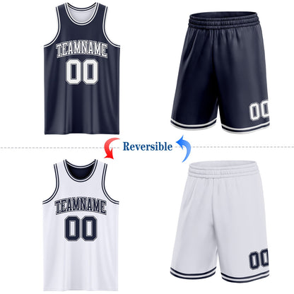 Custom Navy White Reversible Double Side Sublimation Basketball Set Jersey